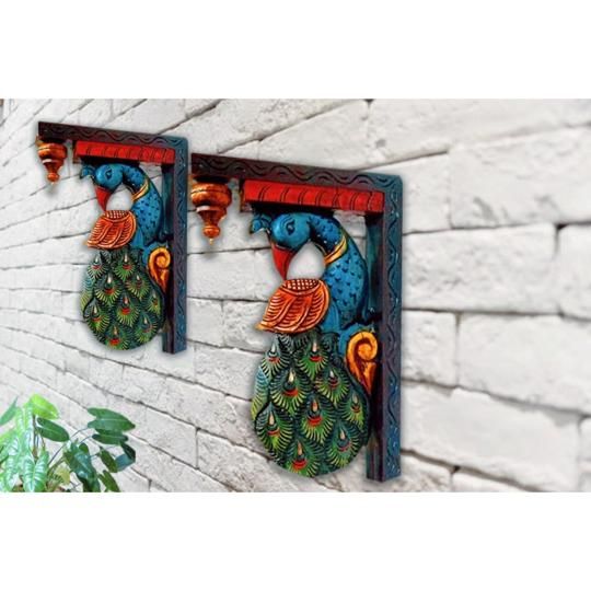 Vintage Style Peacock Brackets/wall Hanging.woodcarved & Handmade .multicolour. 1 Unit
